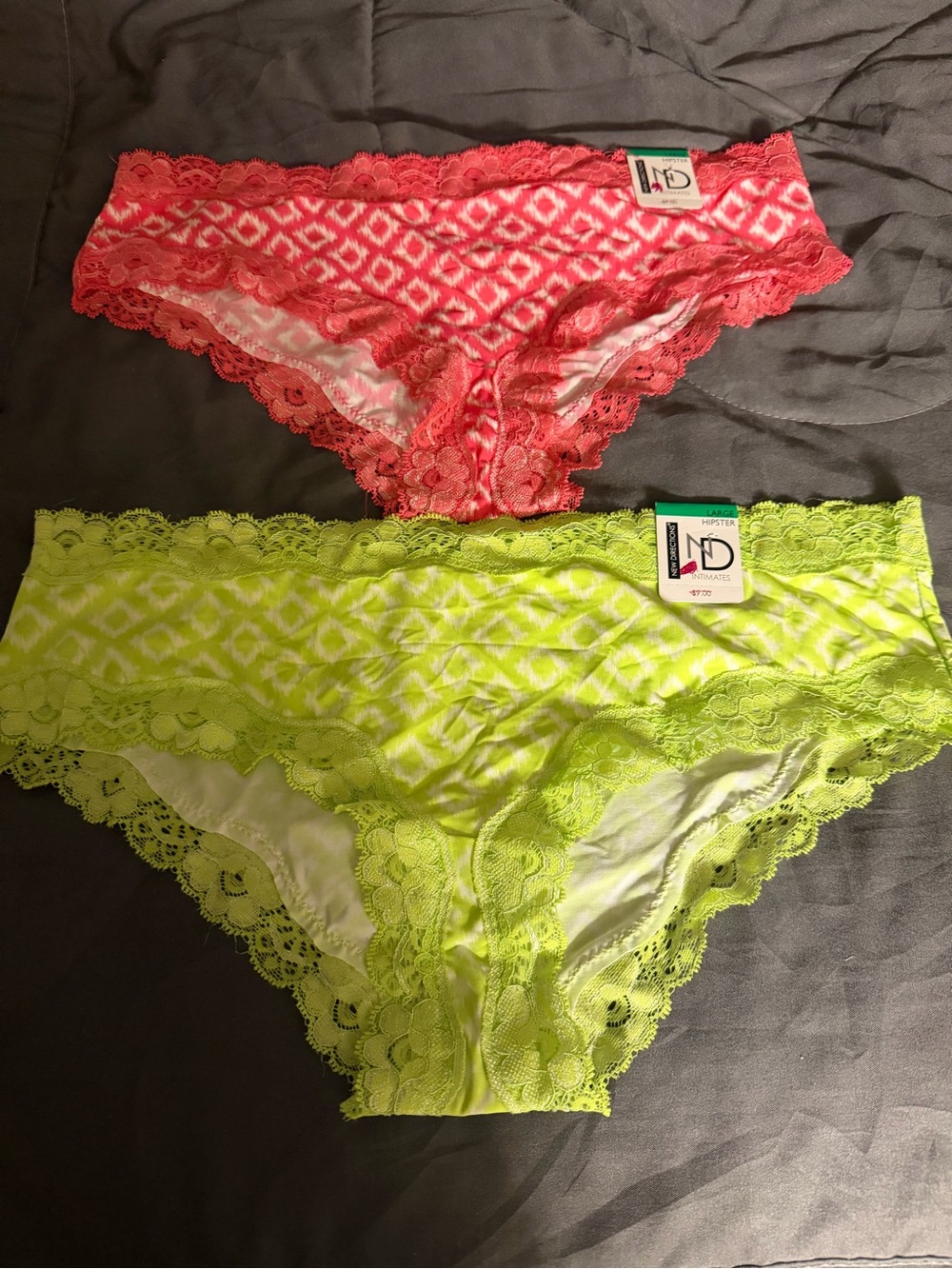 Neon Coral & Neon Lime Lace-Trim Hipster Panties - 2 Pack